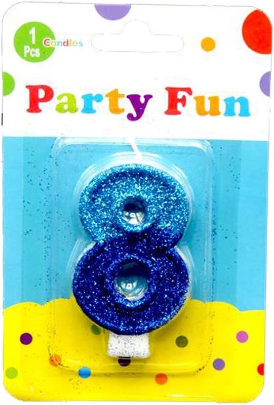 2 Inch Party Fun 8 Number Glitters Candle, Blue