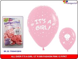 Sempertex 12-inch It's a Girl Printed Latex Round Balloons, 12 Pieces, Fashion Pink