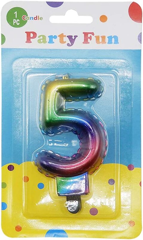Party Fun Unique 3 Rainbow Metallic 5 Number Candle, Multicolour