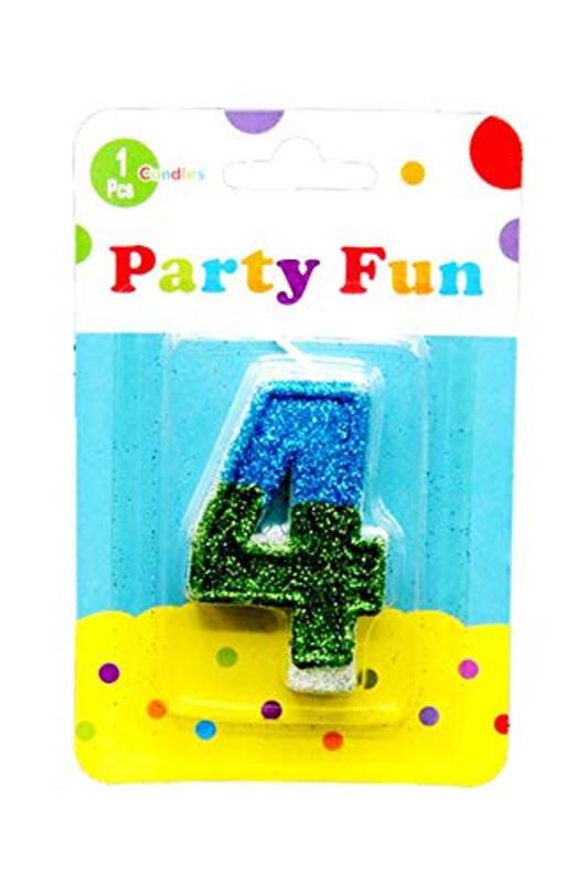 2 Inch Party Fun 4 Number Glitters Candle, Blue