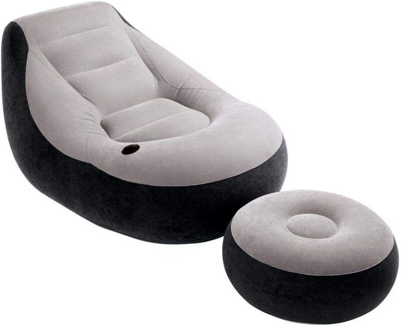 Intex Ultra Lounge Inflatable Chair with Footrest, Grey/Black