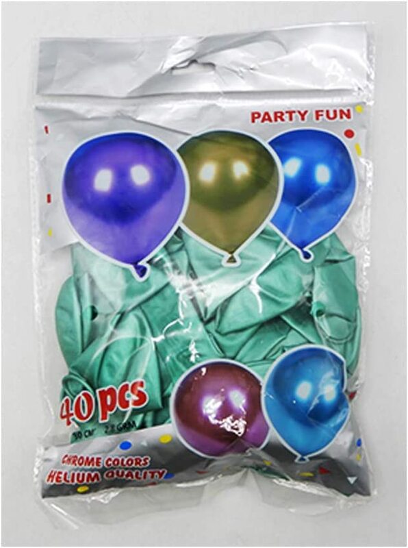 Party Fun 12-inch Balloon, Pack of 40 Units, Chrome Clear Green