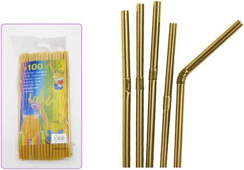 100-Piece Beautiful Plastic Straw Set, 6 x 260mm, Gold
