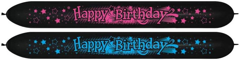 Sempertex 660Q Link O Loon Long Happy Birthday Latex Balloons, 0868719A, 3 Pieces, Fashion Neon