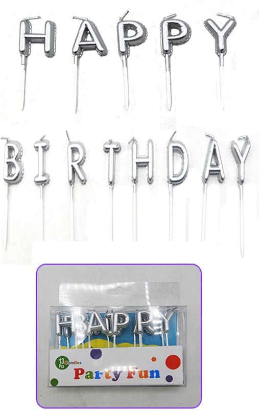 Party Fun Fabulous Happy Birthday Foil Pick Letter Candle, 13 Piece, Silver