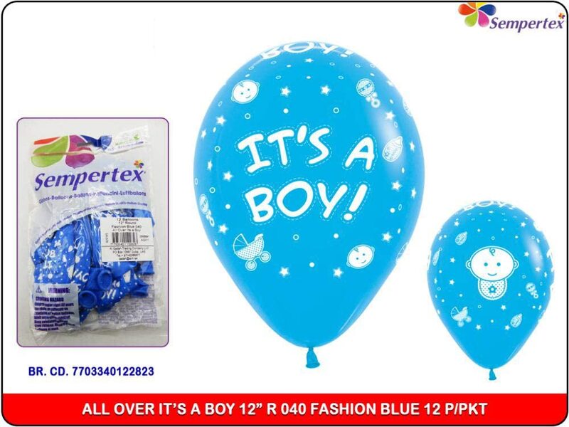 Sempertex 12-inch Its a Boy Printed Latex Round Balloons, 12 Pieces, Fashion Blue