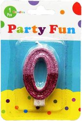 2 Inch Party Fun 0 Number Glitters Candle, Pink