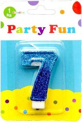 2 Inch Party Fun 7 Number Glitters Candle, Blue