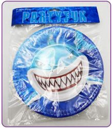 9-inch 6-Piece Shark Printed Party Paper Plate Set, Blue