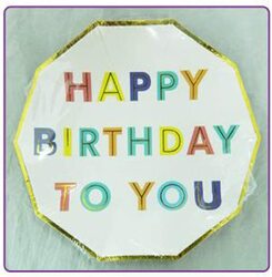 9-inch 6-Piece "Happy Birthday to You" Printed Party Paper Plate Set, Multicolour