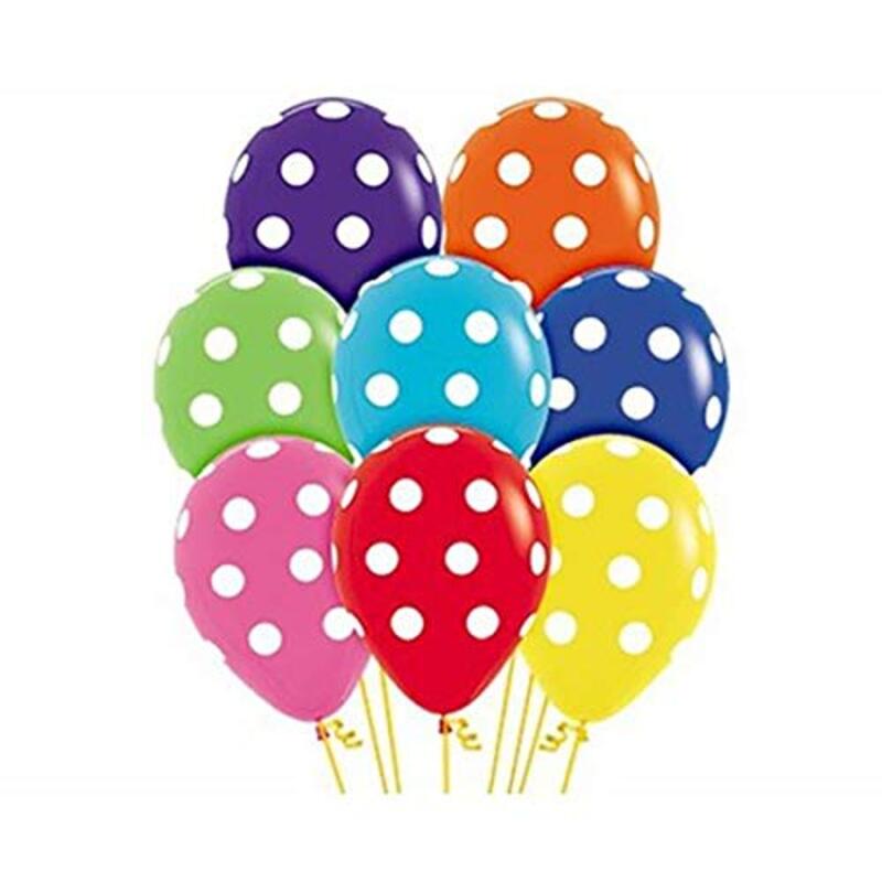 Sempertex 12-inch Polka Dots Printed Latex Round Balloons, 12 Pieces, Fashion Assorted