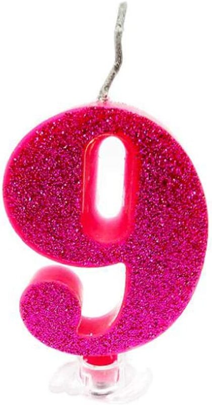 Party Fun Glitter Sparkling 9 Number Candle, Pink