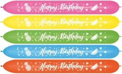 Sempertex Happy Birthday Tropical Printed Link O Loon 660 Latex Long Balloons, 3 Pieces, Fashion Assorted