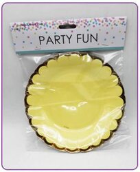 9-inch 6-Piece Scalloped Round Party Paper Plate Set, Yellow