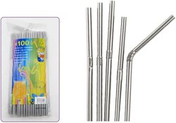 100-Piece Beautiful Plastic Straw Set, 6 x 260mm, Silver