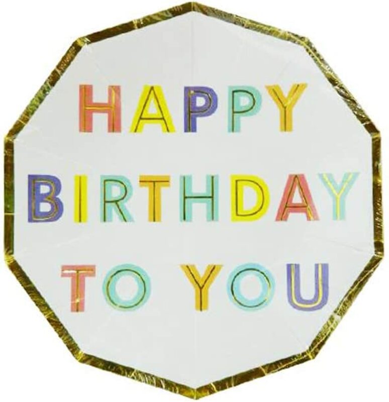 7-inch 6-Piece "Happy Birthday to You" Printed Party Paper Plate Set, Multicolour