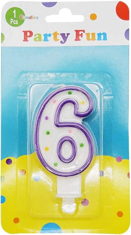 Party Fun Number 6 Number Happy Birthday Candle, White