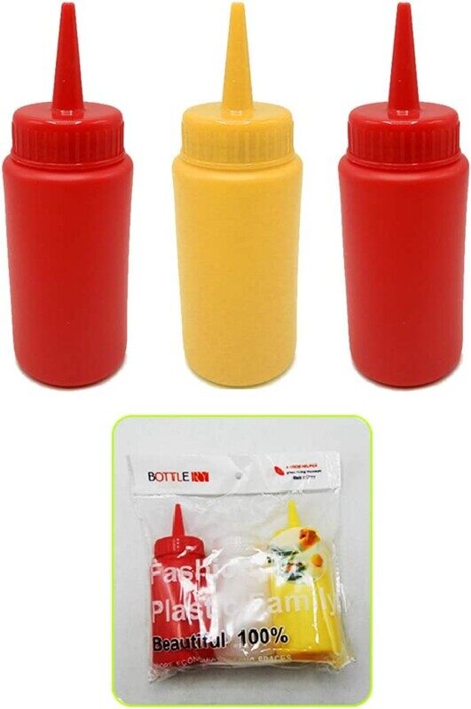 

Generic Beautiful Plastic Sauce Squeeze Bottle, 3 Pieces, Multicolour