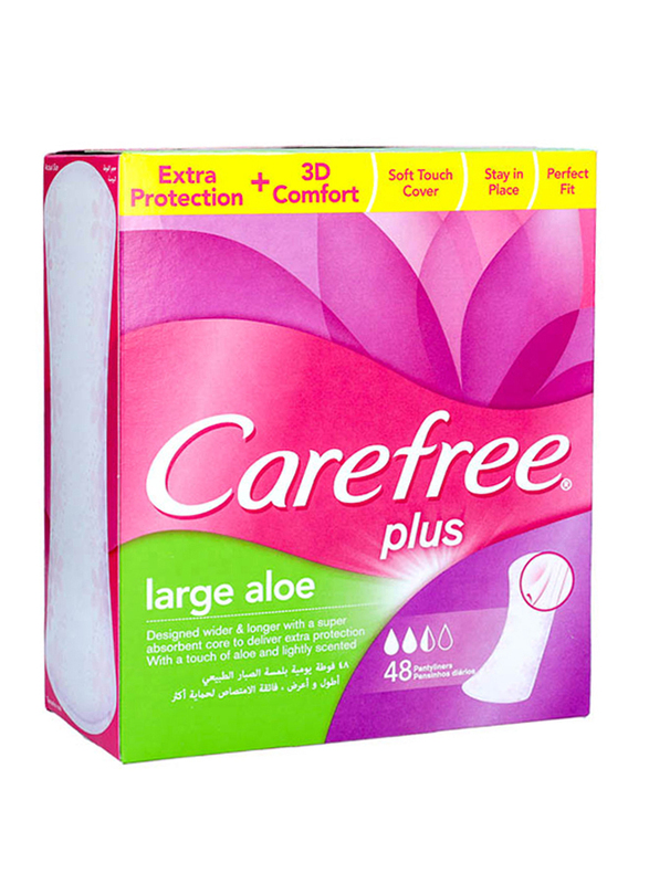 Carefree Plus Aloe Extra Protection & 3D Comfort Sanitary Pads, Large, 48 Pieces