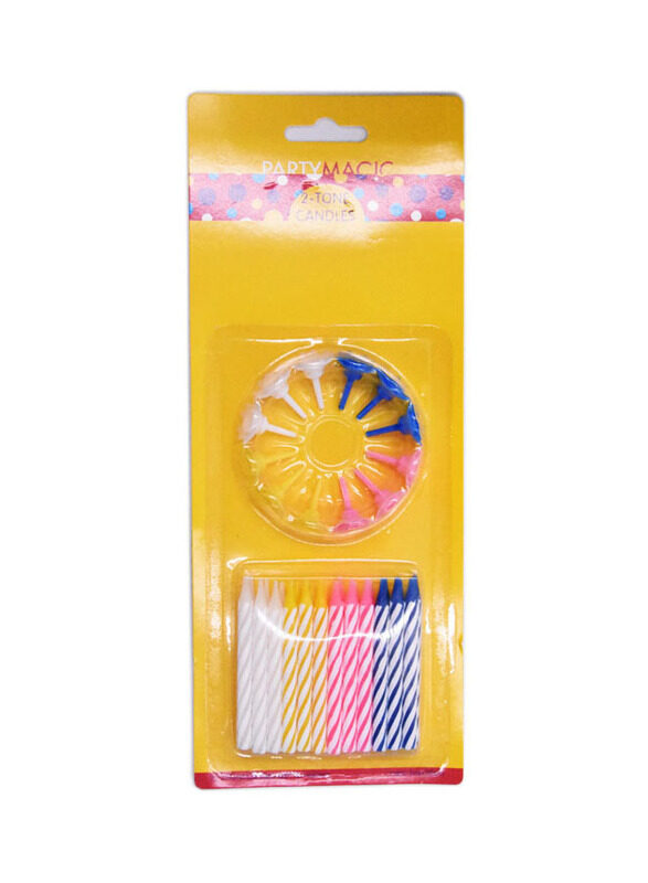 

Party Magic 24 Two Tone Candles with 12 Holders, Multicolour