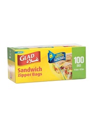 Glad Airtight Seal Sandwich Zipper Bags, 100 Bags, 14.4 x 16.5 cm