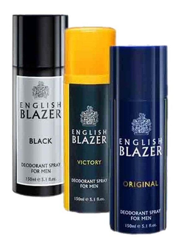 

English Blazer Assorted Deodorant Spray Set for Men, 3 x 150ml