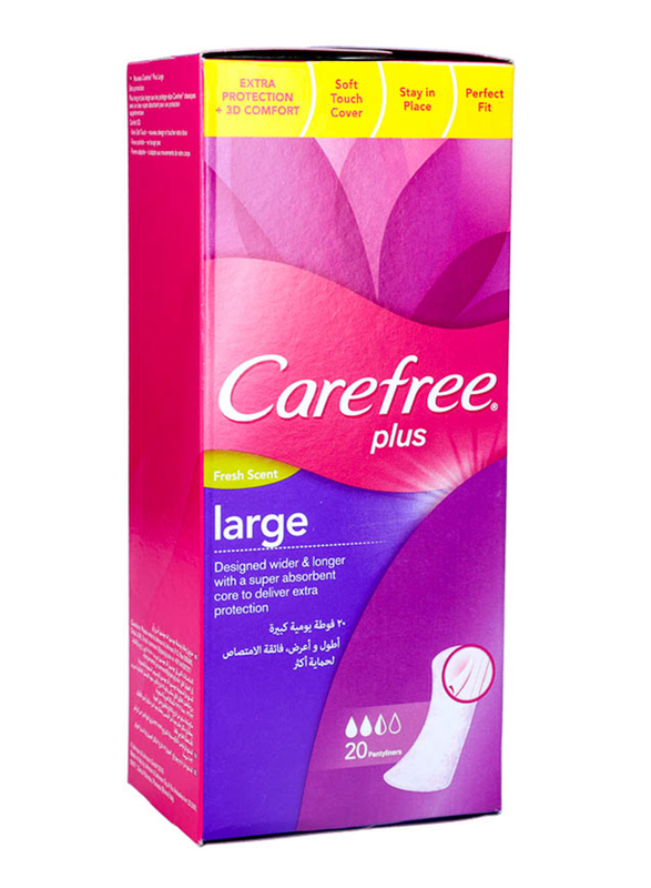 Carefree Plus Fresh Scent Extra Protection & 3D Comfort Sanitary Pads, Large, 20 Pieces