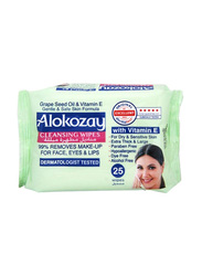 Alokozay Facial Cleansing Wipes with Grape Seed Oil & Vitamin E for Dry & Sensitive Skin, 25 Sheet