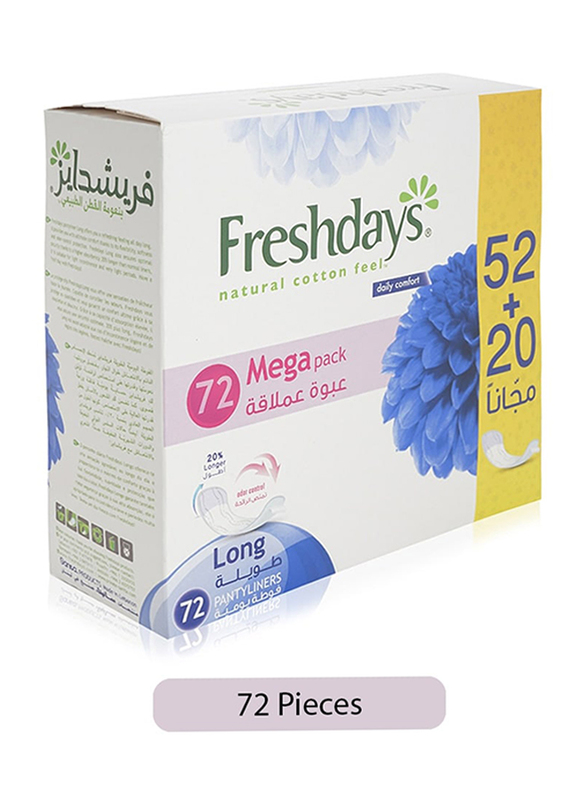 Freshdays Pantyliners Sanitary Napkins, Long, 72 Pads