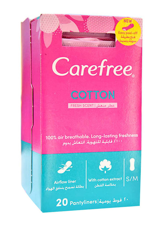 Carefree Fresh Scent Cotton Extract Airflow Panty Liners Sanitary Pads, Normal, 20 Pads