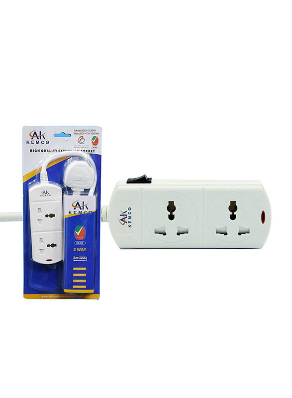 

Ak Kemco 2-Way UK Plug Extension Sockets with 2-Meter Cable, White