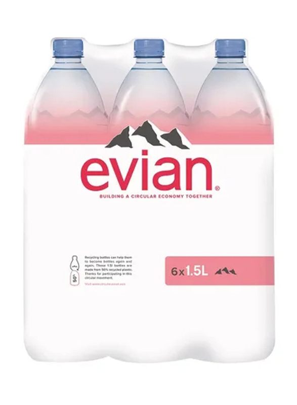 Evian Bottled Drinking Mineral Water, 6 x 1.5 Litre