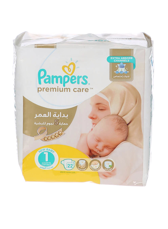 

Pampers Premium Care Diapers, Size 1, New Baby, 2-5 kg, 22 Count