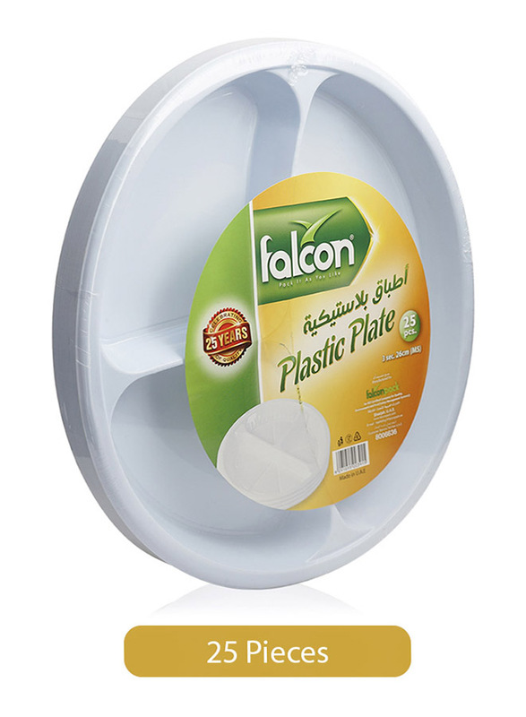 

Falcon 26cm 25-Pieces Round 3 Section Plastic Plates, White