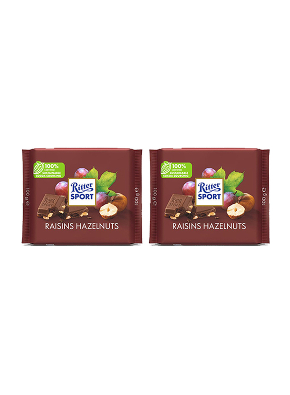 Ritter Sport Raisins & Hazelnuts Milk Chocolate, 2 x 100g
