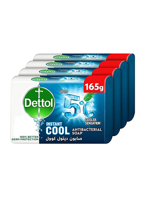 

Dettol Instant Cool Antibacterial Bar Soap, Blue, 4 x 165gm