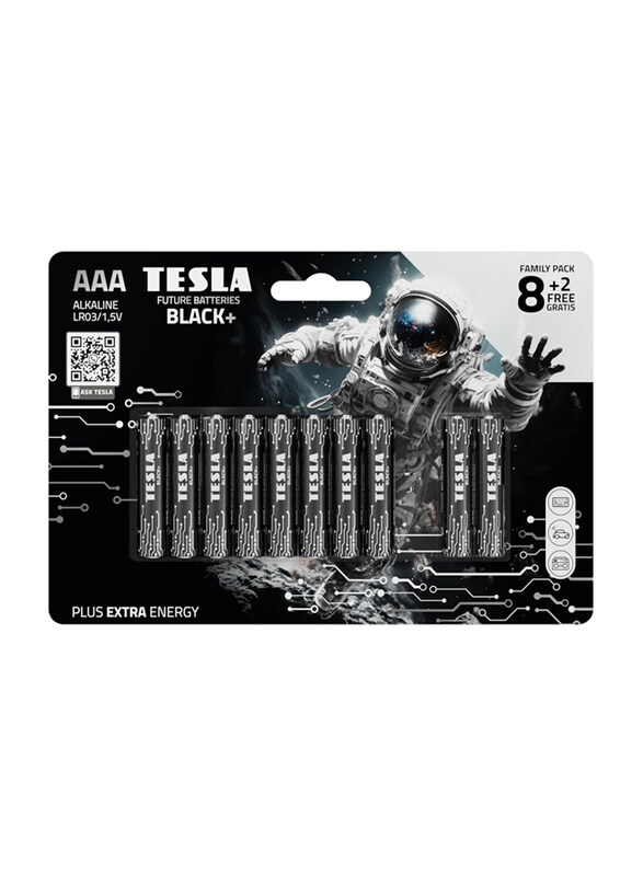 

Tesla Black+ AAA 1.5V Alkaline Batteries, 10 Pieces, Black