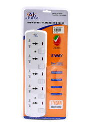 Ak Kemco 5 Way Uk Plug Extension Socket, 5-Meter, White