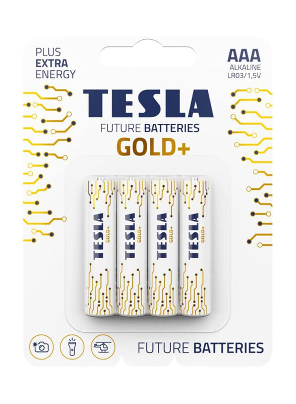 

Tesla Gold+ AAA 1.5V Alkaline Batteries, 4 Pieces, White