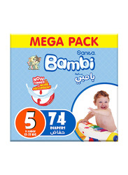Sanita Bambi Baby Diapers, Size 5, X-Large, 13-25 kg, Mega Pack, 74 Count