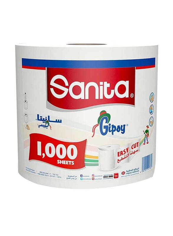 Sanita Gipay East Cut Tissue Roll, 1000 Sheets x 3 Ply