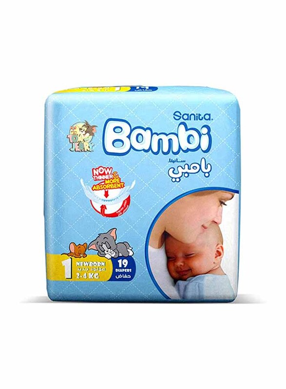Sanita Bambi New Born Baby Diapers, Size 1, 2-4 Kg, 19 Counts