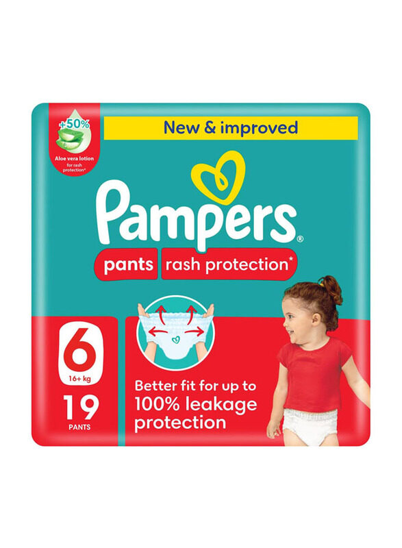 

Pampers Rash Protection Baby Diaper Pants with Aloe Vera Lotion, Size 6, 16+ kg, 19 Count