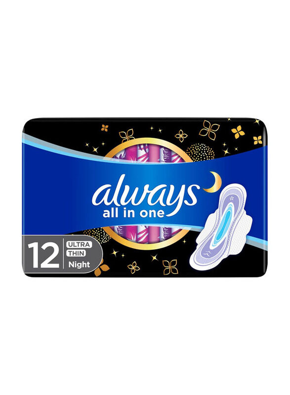 

Always All in One Ultra Thin Night Sanitary Pads with Wings, 12 Pieces