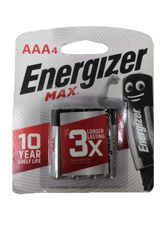 Energizer MAX 1.5V AAA Alkaline Battery, 4 Pieces, Sliver/Black
