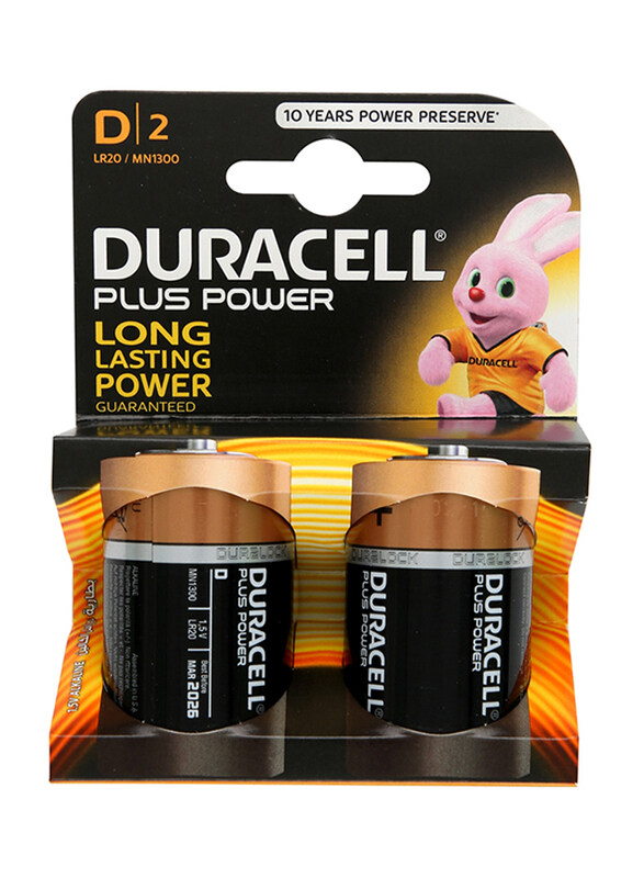 

Duracell Plus Power Long Lasting D2 1.5V Batteries, 2 Pieces, Black/Gold