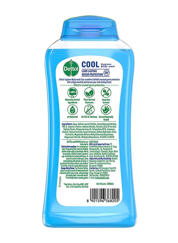 Dettol SG Hydra Cool Body Wash, Blue, 250ml