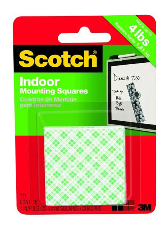 

3M Scotch Double Sided Indoor Mounting Squares, 111S-SQ-16, 16 Piece, White