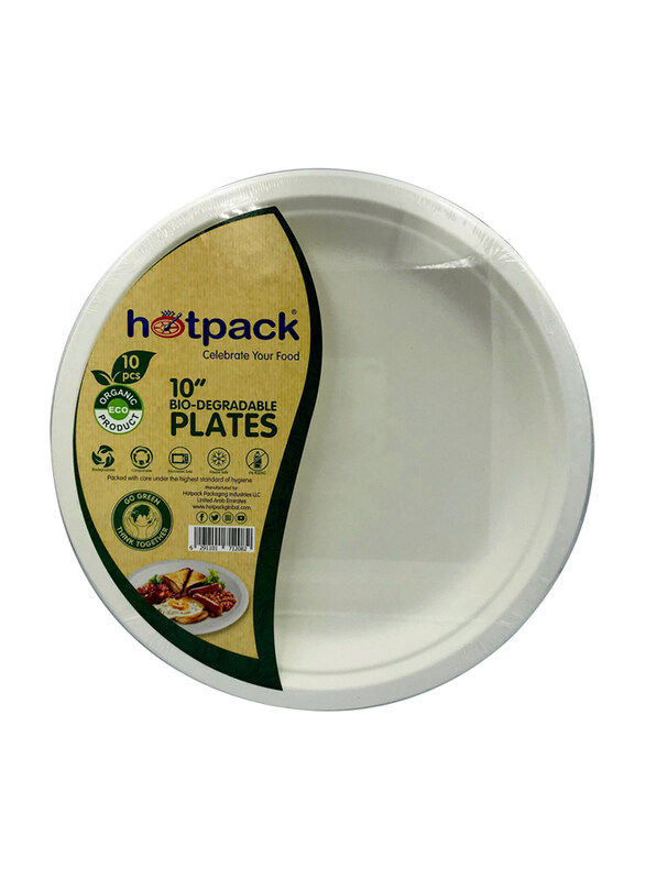 

Hotpack 10-Inch 10-Piece Bio-Degradable Round Paper Pulp Plate, White