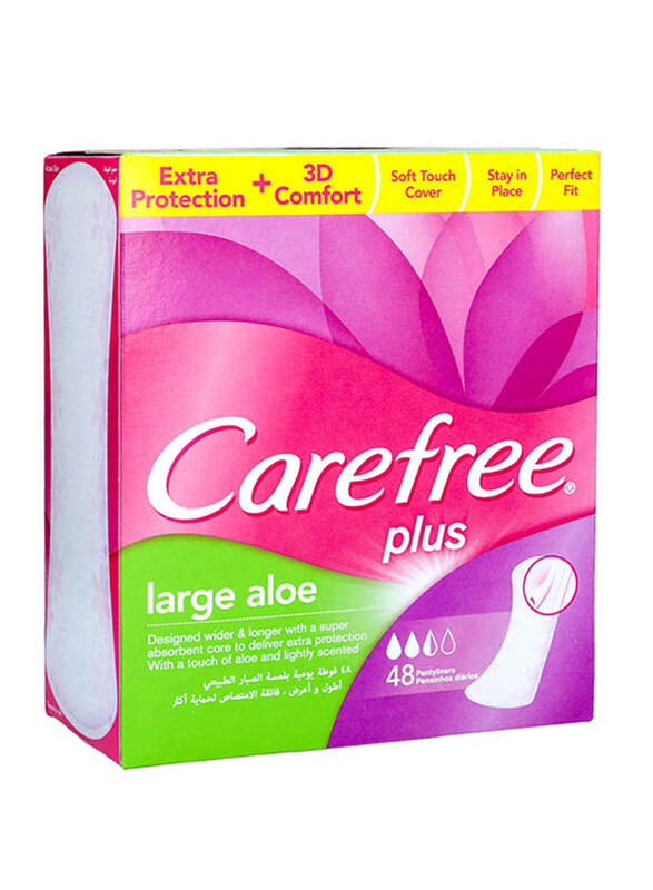 

Carefree Plus Aloe Extra Protection & 3D Comfort Sanitary Pads, Large, 48 Pieces